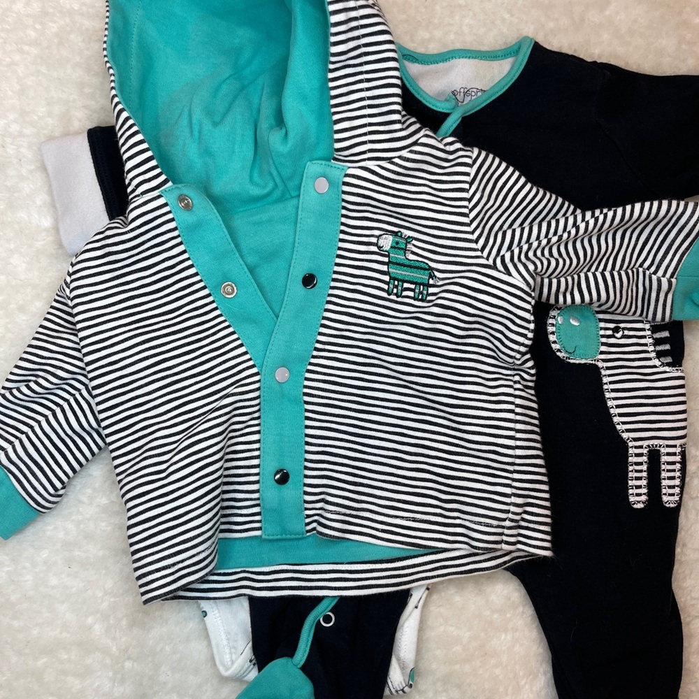 Offspring Baby Bundle - Black and Turquoise Baby Zebra Outfit size 3m